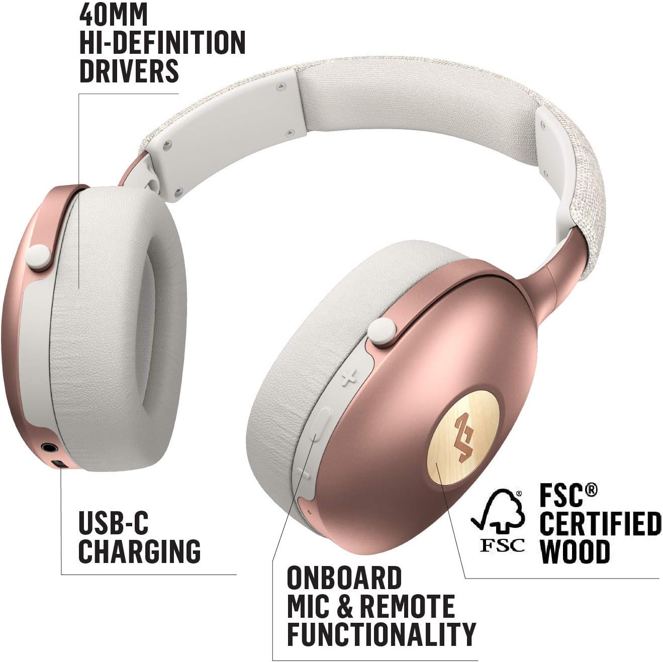 House of Marley Positive Vibration XL Wireless Headphones - Bluetooth, Portable, Over-Ear Headphones, Quick Charging, 24 Hours Battery Life, On-Board Mic and Volume Control