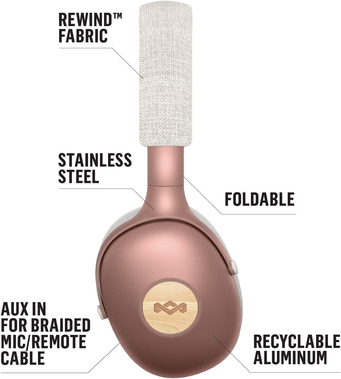House of Marley Positive Vibration XL Wireless Headphones - Bluetooth, Portable, Over-Ear Headphones, Quick Charging, 24 Hours Battery Life, On-Board Mic and Volume Control