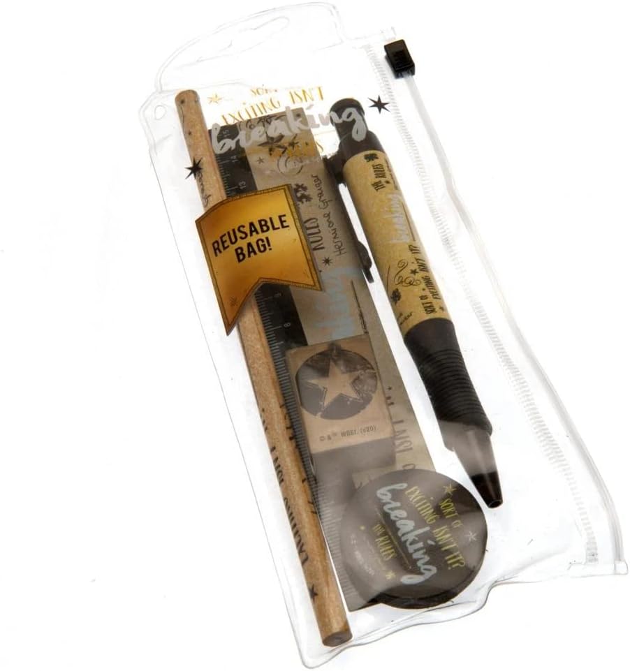 Harry Potter Gift Set 5-Piece Stationery Pack with Pen, Pencil, Ruler, Pencil Sharpener and Eraser (Breaking the Rules Design) - Official Merchandise