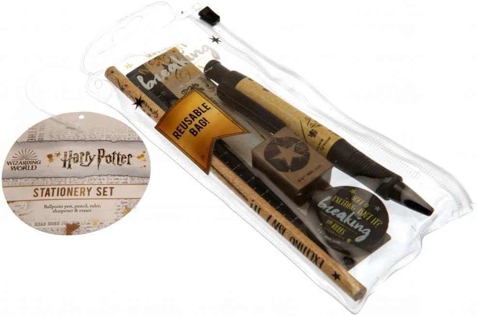 Harry Potter Gift Set 5-Piece Stationery Pack with Pen, Pencil, Ruler, Pencil Sharpener and Eraser (Breaking the Rules Design) - Official Merchandise
