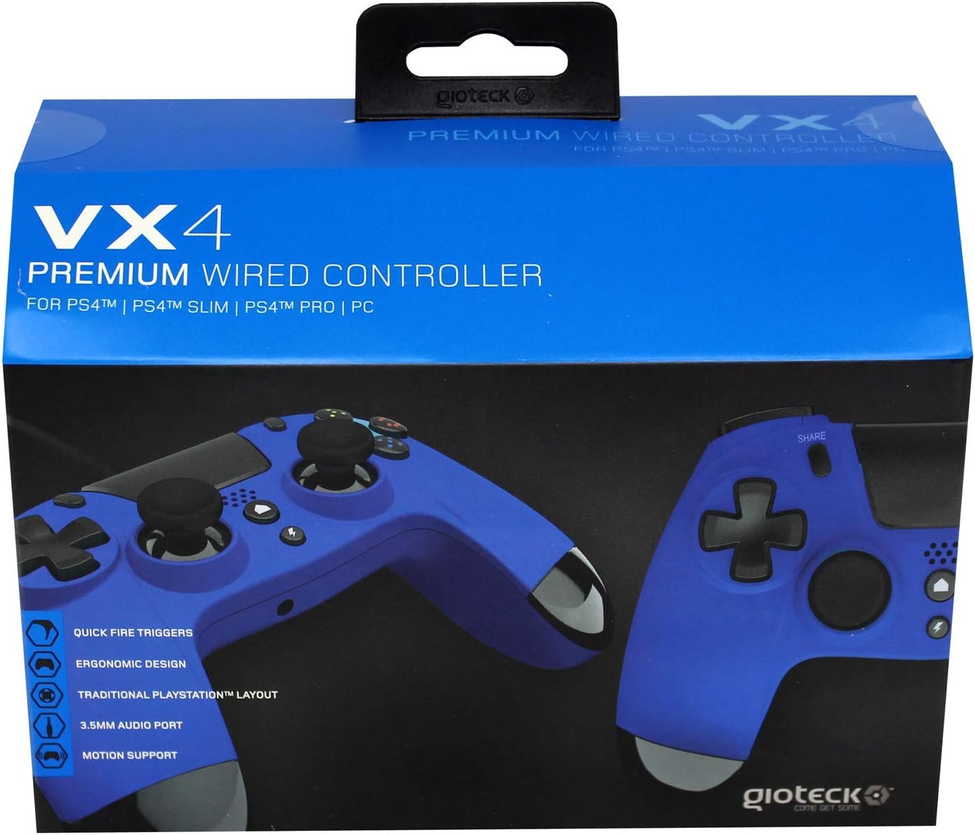 Gioteck - VX4 Blue Wired Controller for PS4 and PC Gamepad, Joystick Ergonomic design, Playstation Layout with Audio Port/Jack 3,5MM