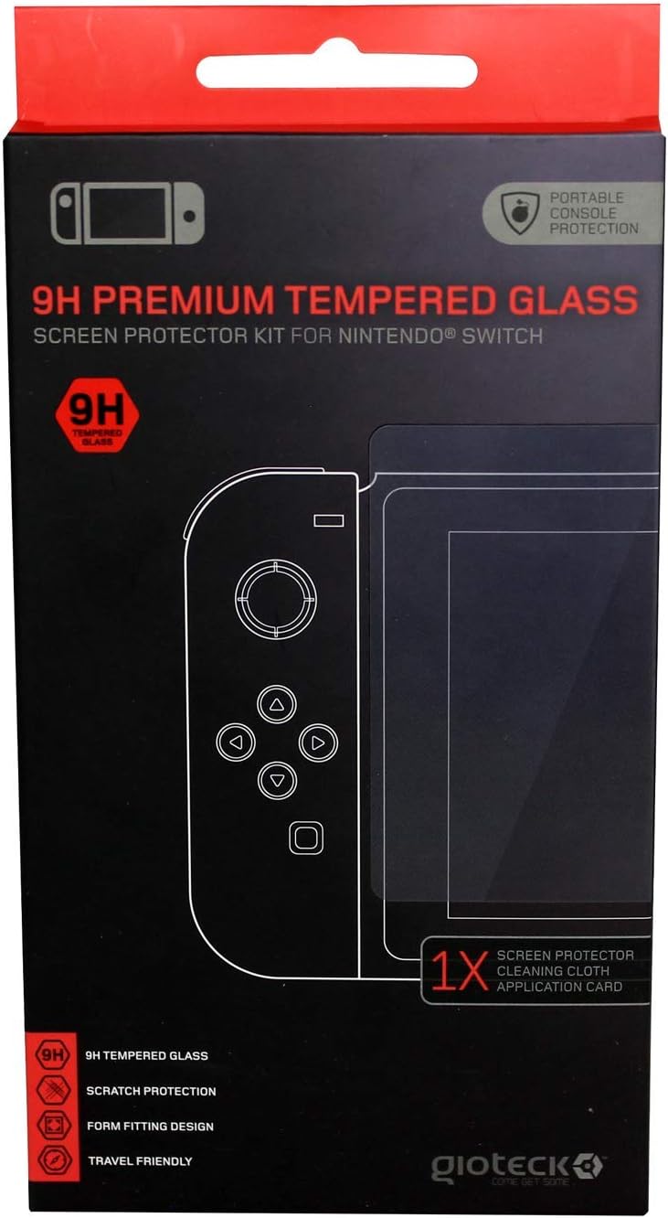 Gioteck - Tempered glass screen protector for Nintendo Switch - Tempered glass screen protector for switch - Anti-fingerprint - 9H scratch resistant - Easy to install - 99% transparent