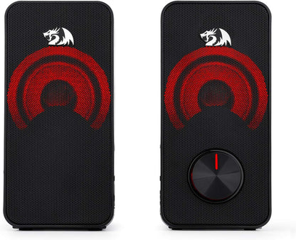 Redragon 2.0 Stentor (GS500) 2x5W Stereo Speaker for Computer with Red Backlight, Powered by USB & 3.5mm Jack