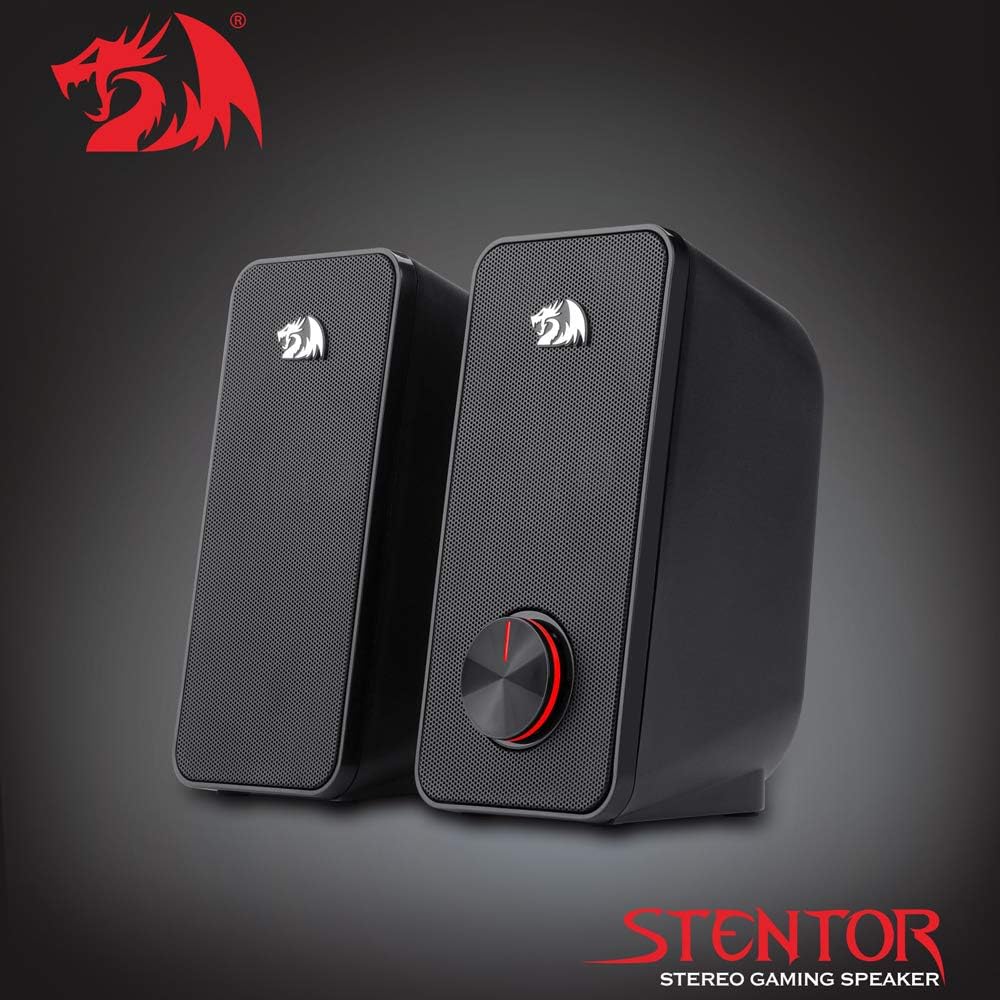 Redragon 2.0 Stentor (GS500) 2x5W Stereo Speaker for Computer with Red Backlight, Powered by USB & 3.5mm Jack