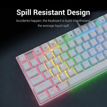 Redragon K552 Mechanical Gaming Keyboard Compact 87 Key Kumara Wired Cherry MX Blue Switches Equivalent for Windows PC Gamers (RGB Backlit White