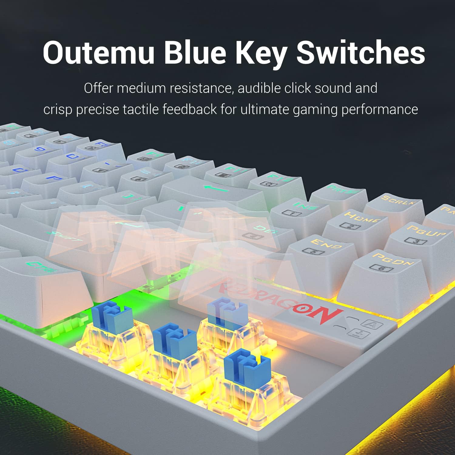 Redragon K552 Mechanical Gaming Keyboard Compact 87 Key Kumara Wired Cherry MX Blue Switches Equivalent for Windows PC Gamers (RGB Backlit White