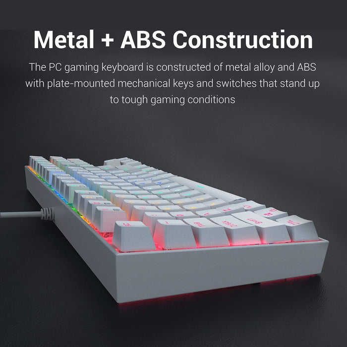 Redragon K552 Mechanical Gaming Keyboard Compact 87 Key Kumara Wired Cherry MX Blue Switches Equivalent for Windows PC Gamers (RGB Backlit White
