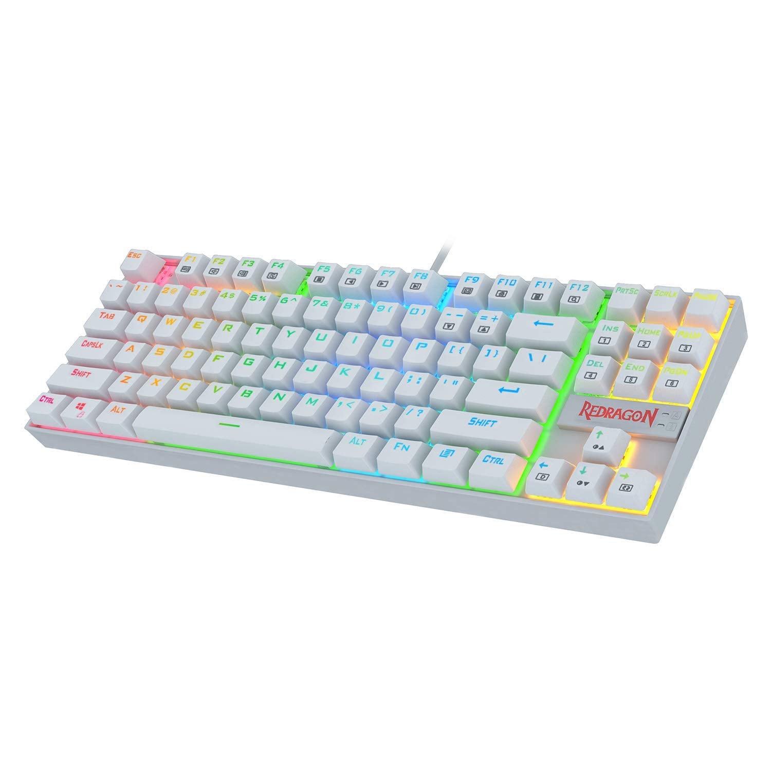 Redragon K552 Mechanical Gaming Keyboard Compact 87 Key Kumara Wired Cherry MX Blue Switches Equivalent for Windows PC Gamers (RGB Backlit White