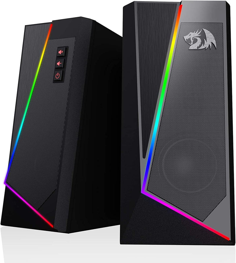 Redragon GS520 Anvil RGB Desktop Speakers, 2.0 Channel PC Computer Stereo Speaker with 6 Colorful LED Modes, Enhanced Bass and Easy-Access Volume Control, USB Powered w/ 3.5mm Cable Black