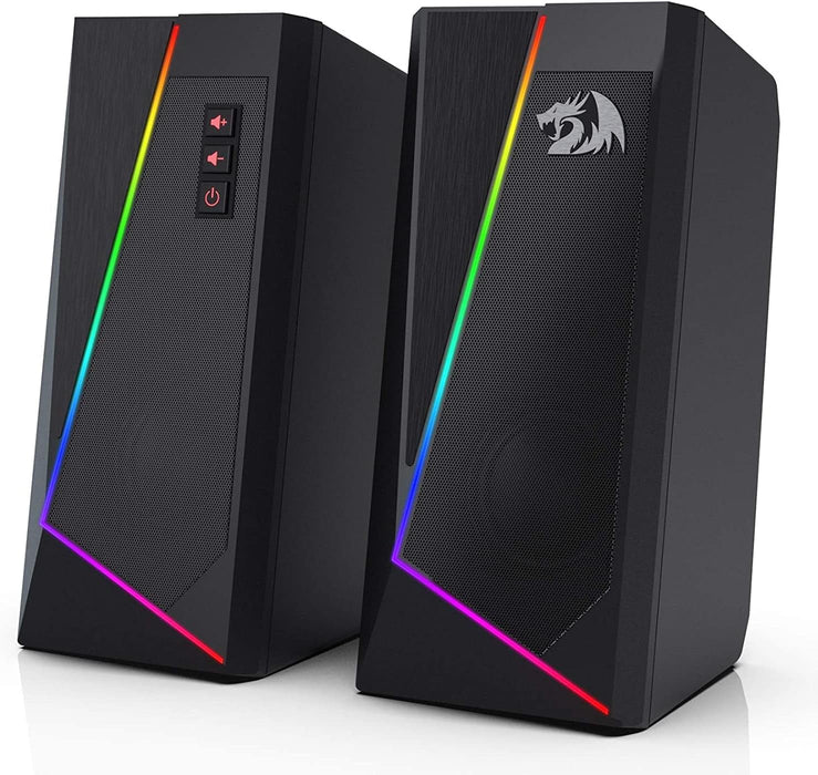 Redragon GS520 Anvil RGB Desktop Speakers, 2.0 Channel PC Computer Stereo Speaker with 6 Colorful LED Modes, Enhanced Bass and Easy-Access Volume Control, USB Powered w/ 3.5mm Cable Black