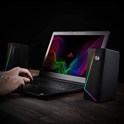 Redragon GS520 Anvil RGB Desktop Speakers, 2.0 Channel PC Computer Stereo Speaker with 6 Colorful LED Modes, Enhanced Bass and Easy-Access Volume Control, USB Powered w/ 3.5mm Cable Black