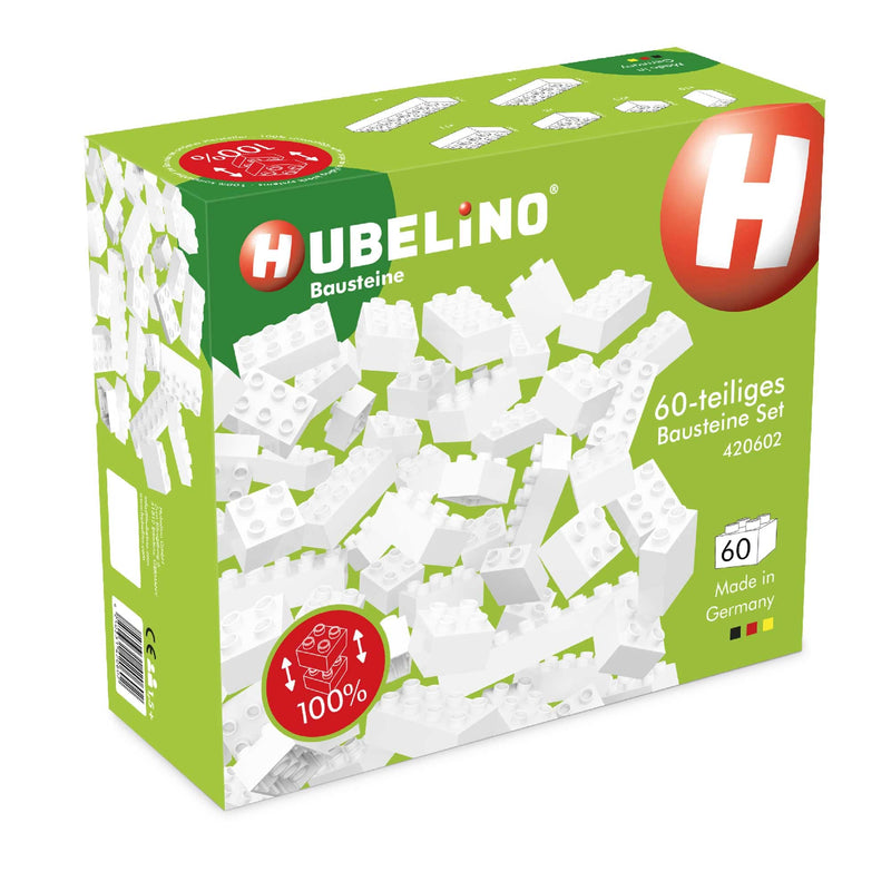 Hubelino #420602 60-teiliges Bausteine Set, weiße Bausteine, kompatibel mit großen Bausteinen anderer Hersteller, Made in Germany
