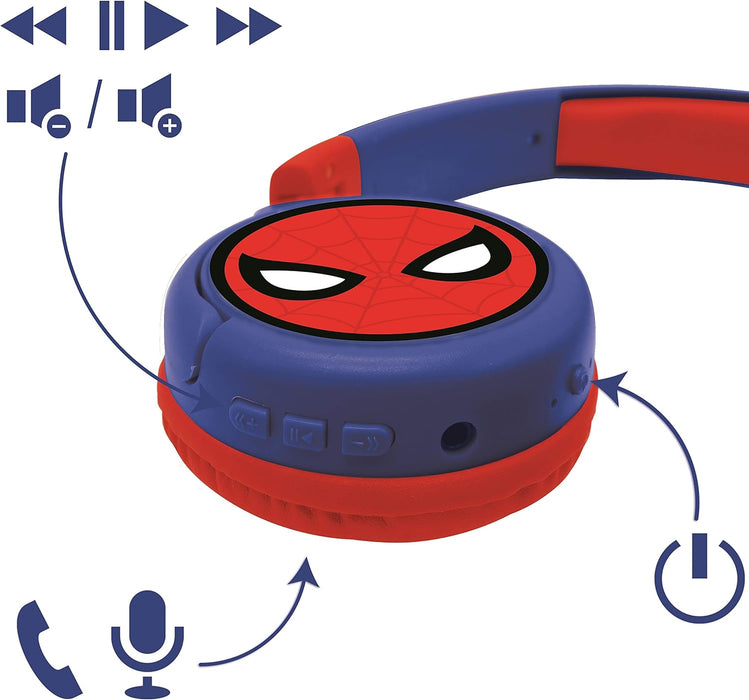 LEXIBOOK HPBT010SP Spiderman 2-in-1 Bluetooth Headphones Stereo Wireless Wired, Kids Safe for Boys Girls, Foldable, Adjustable, red/Blue, Black, Spider-Man