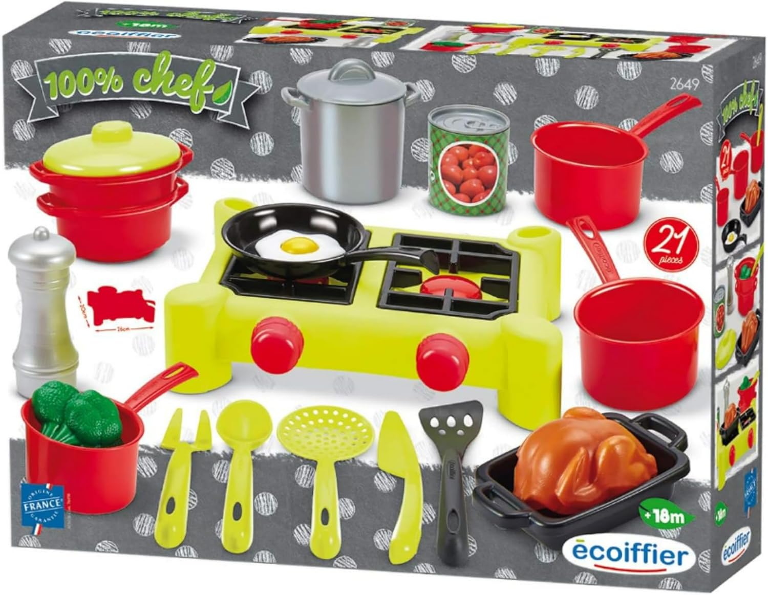 Ecoiffier 2649 Camping Stove with Accessories, Gray