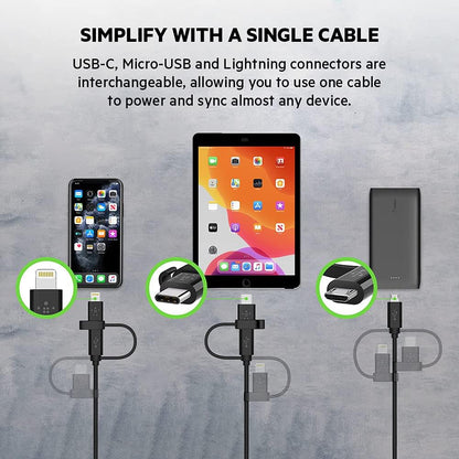 Belkin Universal Cable (3-in-1 USB-C, Lightning, Micro-USB Charging Cable) Charge Smartphones, Tablets, Power Banks and more (3.3ft/1m