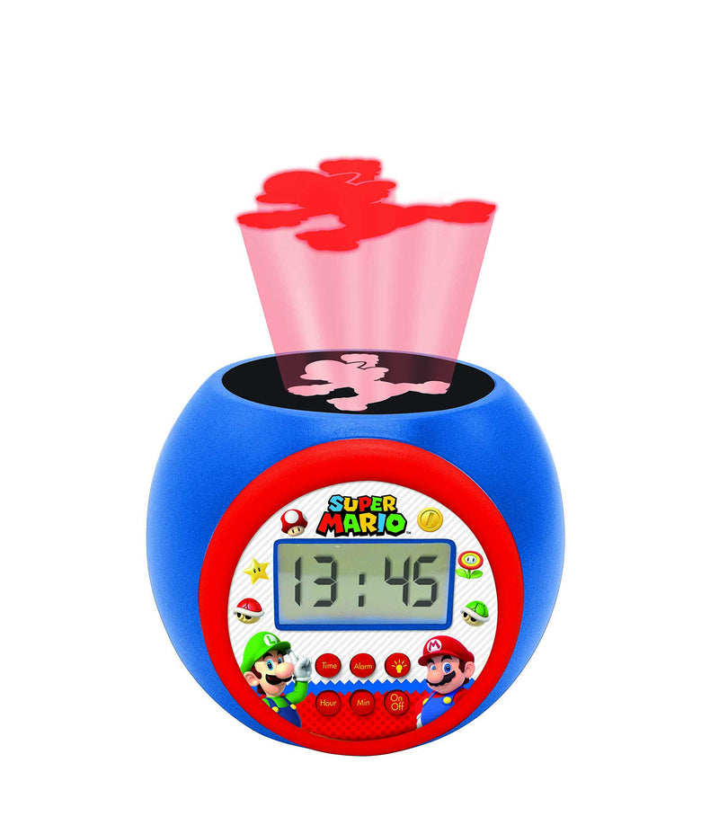 Lexibook Nintendo Super Mario Projector Clock with Snooze Alarm Function,Night Light with Timer, LCD Screen, Battery Operated, Blue
