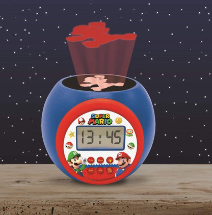 Lexibook Nintendo Super Mario Projector Clock with Snooze Alarm Function,Night Light with Timer, LCD Screen, Battery Operated, Blue