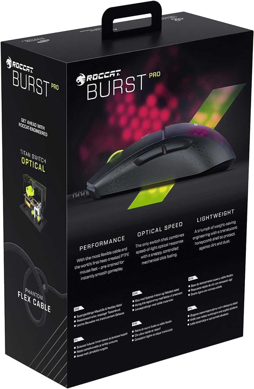 Roccat Burst Pro - Extreme Lightweight Optical Pro Gaming Mouse (high precision, optical Owl-Eye sensor (100 to 16,000 dpi), RGB AIMO LED lighting, only 68g, designed in Germany), black ROC-11-745