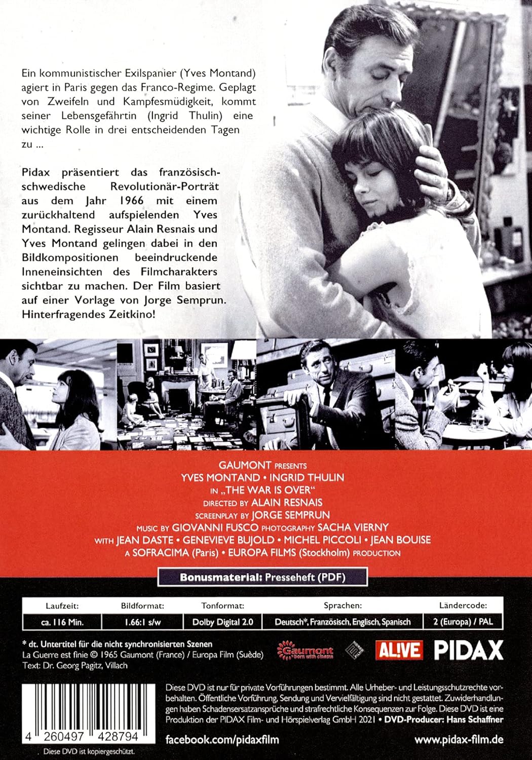 Der Krieg ist vorbei (La guerre est finie) / Beeindruckende Literaturverfilmung mit Starbesetzung (Pidax Film-Klassiker