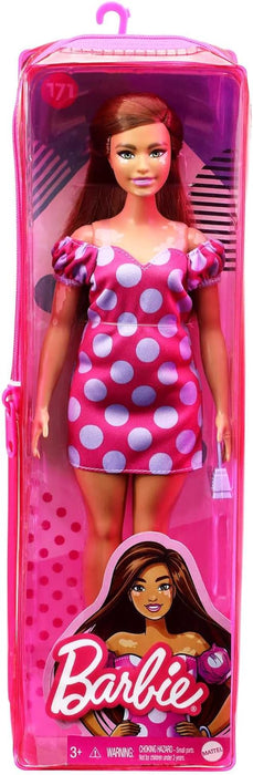 Barbie Fashionista Muñeca Curvy Vitiligo con Vestido de Lunares y Accesorios de Moda de Juguete (Mattel GRB62