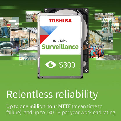 Toshiba 4TB S300 Surveillance HDD - 3.5' SATA Internal Hard Drive Supports up to 64 HD cameras at a 180TB/Year workload (HDWT720UZSVA