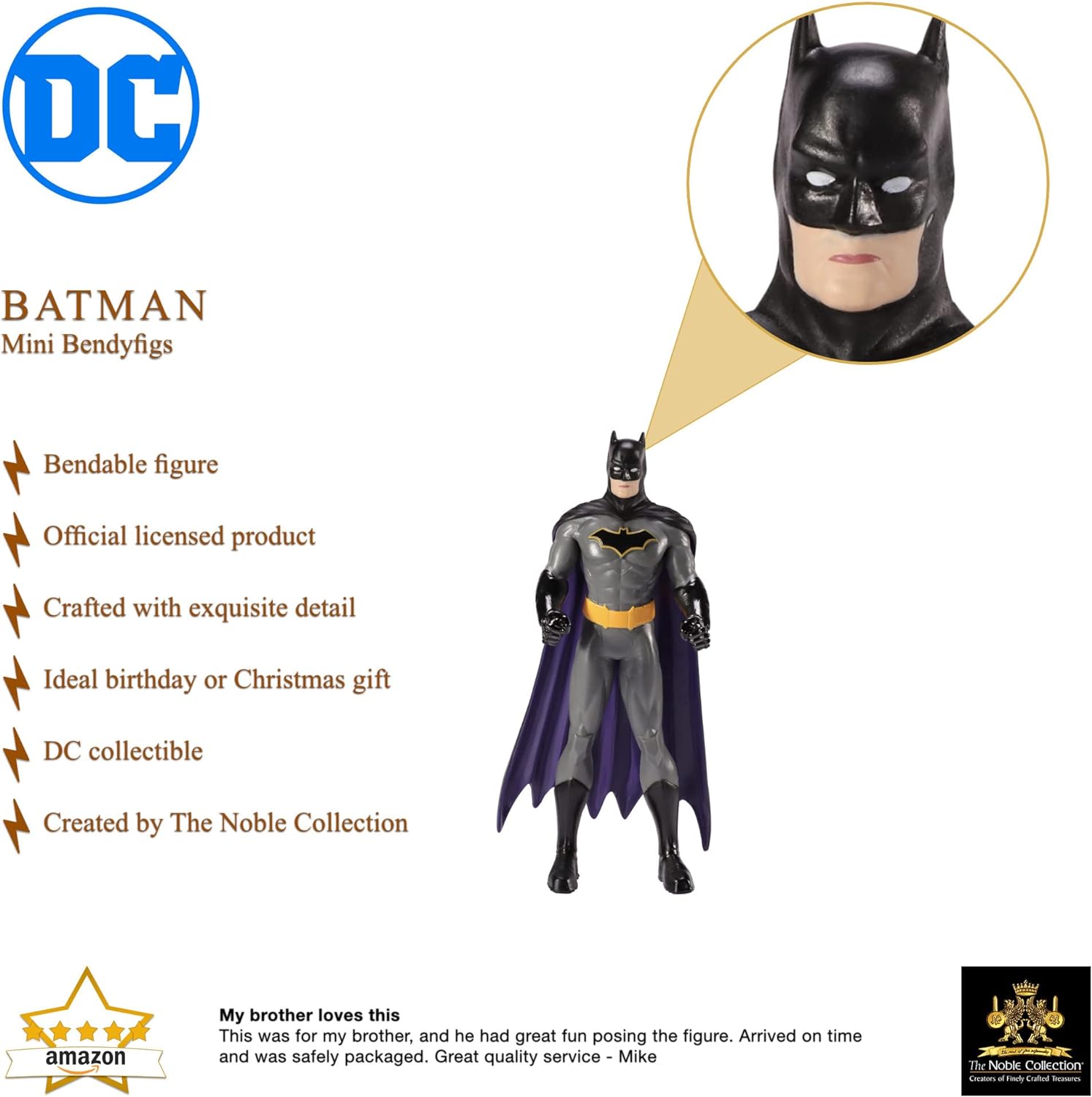 The Noble Collection DC Comics Mini Bendyfigs Batman - 5.5in (14cm) Noble Toys Miniature Bendable Figure Posable Doll Figures