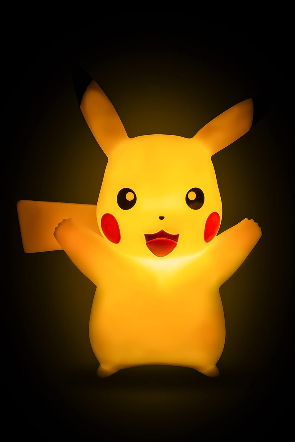 TEKNOFUN Pokémon Happy Pikachu Light-Up Figurine 24cm, Yellow, Plastic, Official Pokémon Merchandise, Pokémon Pikachu Light-Up Figurine, Lights Up When Turned On, Requires 3 x AAA Batteries