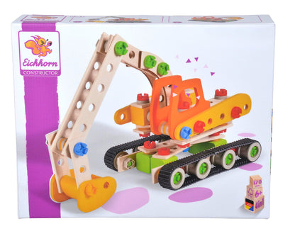 Eichhorn 4 Modelos Diferentes: Excavadora de orugas, camión Trasero, Quad de Nieve, 170 Piezas, FSC 100%, Madera de Haya, plástico, BSK, 6J+ Fabricado en Alemania, Color Colorido (100039096