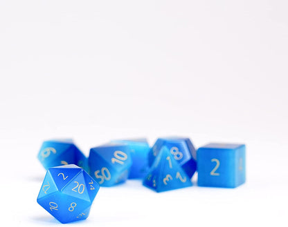 Metallic Dice Games 16mm Gemstone Stone Poly Dice Set: Engraved Cat's Eye Aquamarine