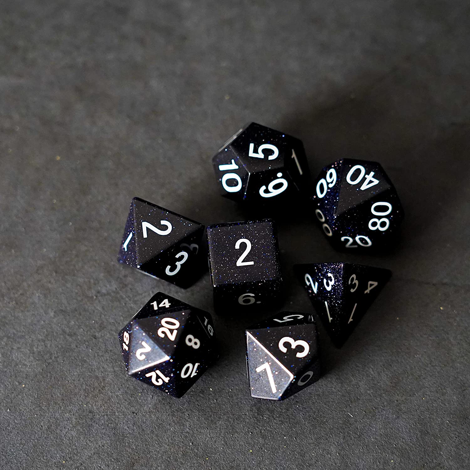 Metallic Dice Games 16mm Gemstone Stone Poly DND Dice Set: Blue Sandstone, Role Playing Game Dice for Dungeons and Dragons
