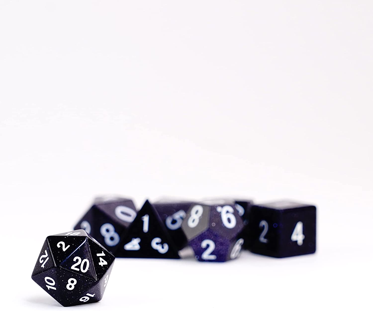 Metallic Dice Games 16mm Gemstone Stone Poly DND Dice Set: Blue Sandstone, Role Playing Game Dice for Dungeons and Dragons