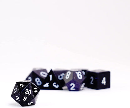 Metallic Dice Games 16mm Gemstone Stone Poly DND Dice Set: Blue Sandstone, Role Playing Game Dice for Dungeons and Dragons