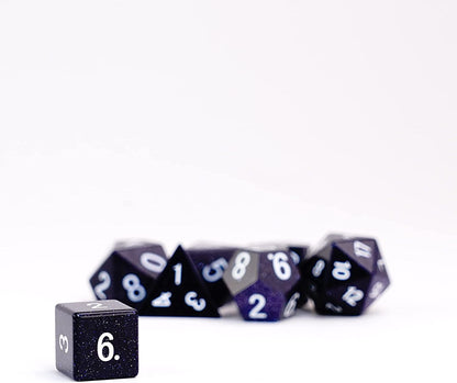 Metallic Dice Games 16mm Gemstone Stone Poly DND Dice Set: Blue Sandstone, Role Playing Game Dice for Dungeons and Dragons