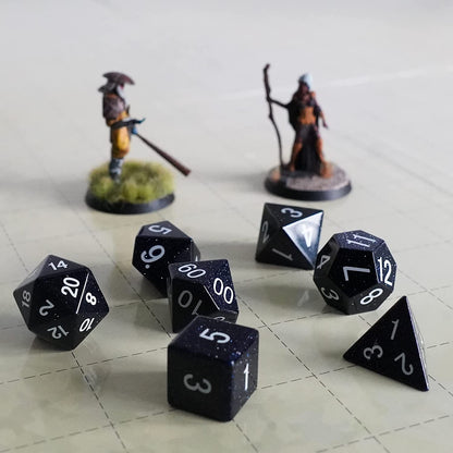 Metallic Dice Games 16mm Gemstone Stone Poly DND Dice Set: Blue Sandstone, Role Playing Game Dice for Dungeons and Dragons