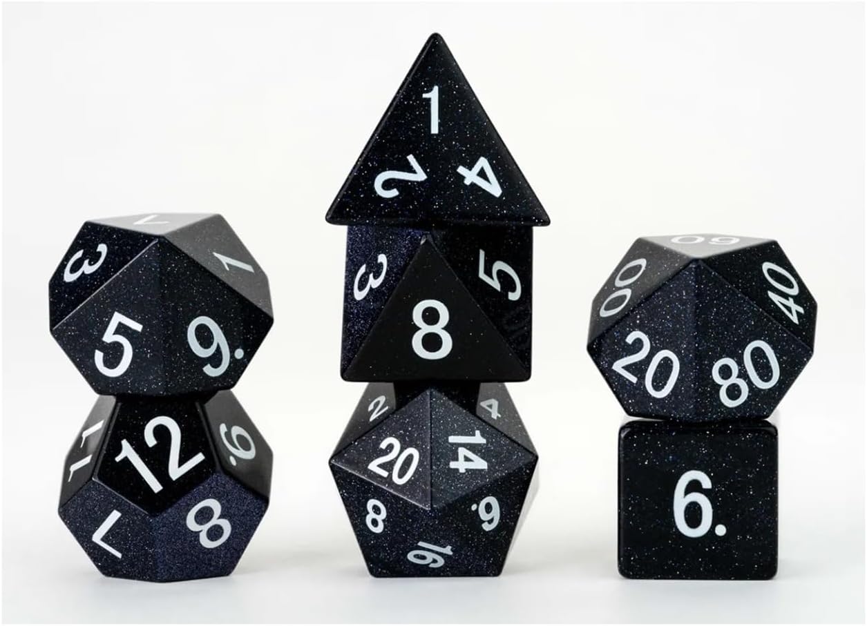 Metallic Dice Games 16mm Gemstone Stone Poly DND Dice Set: Blue Sandstone, Role Playing Game Dice for Dungeons and Dragons