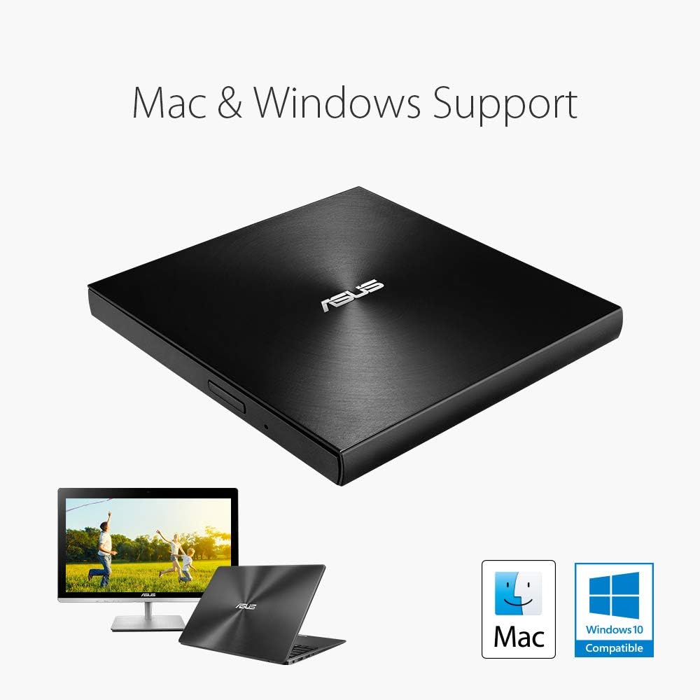 Asus Masterizzatore Esterno ZenDrive U9M (SDRW-08U9M-U/BLK), Lettore Ultra Slim 8x, CD/DVD, Supporto M-Disc, USB Type-C, compatibile con Windows e Mac OS