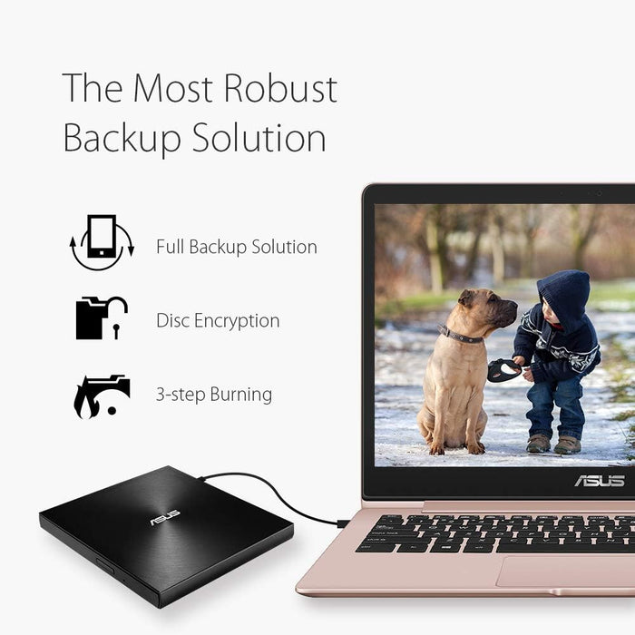 Asus Masterizzatore Esterno ZenDrive U9M (SDRW-08U9M-U/BLK), Lettore Ultra Slim 8x, CD/DVD, Supporto M-Disc, USB Type-C, compatibile con Windows e Mac OS