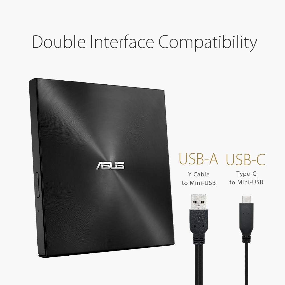Asus Masterizzatore Esterno ZenDrive U9M (SDRW-08U9M-U/BLK), Lettore Ultra Slim 8x, CD/DVD, Supporto M-Disc, USB Type-C, compatibile con Windows e Mac OS