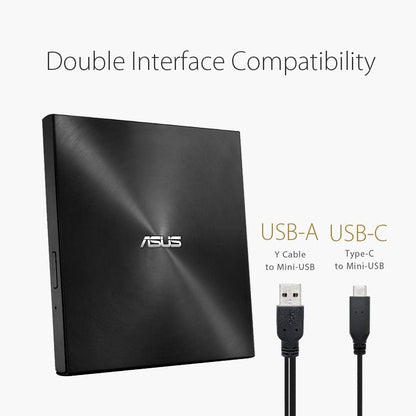 Asus Masterizzatore Esterno ZenDrive U9M (SDRW-08U9M-U/BLK), Lettore Ultra Slim 8x, CD/DVD, Supporto M-Disc, USB Type-C, compatibile con Windows e Mac OS