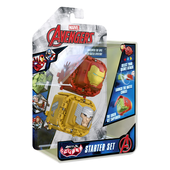 Marvel Avengers Battle Cubes 2-Pack, Iron Man VS Thor, Unleash Power, Launch Attack, 2 Cubes & 6 Tokens, RPS Auto-Battle System, Battle Cube APP, Collectible Pocket-Sized Game, Ages 5+