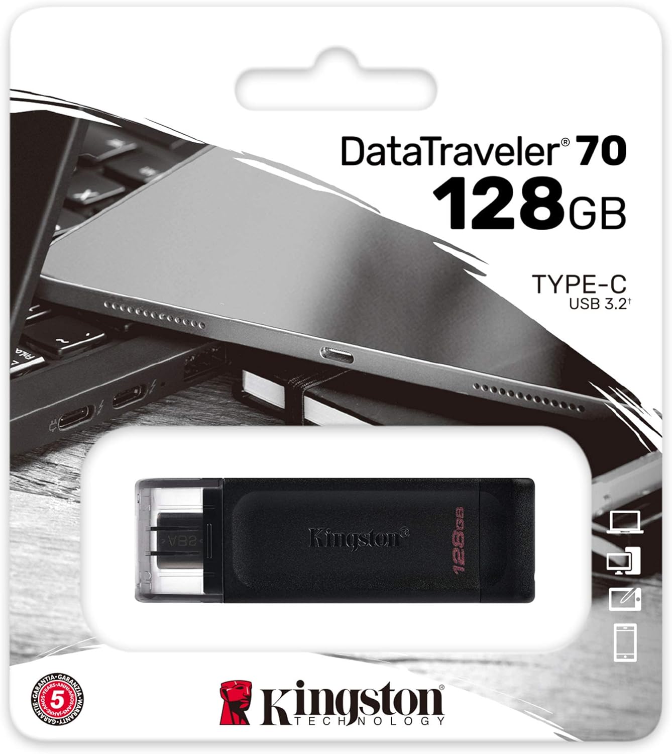 Kingston DataTraveler 70 - DT70/128GB Unidad Flash USB-C, Negro