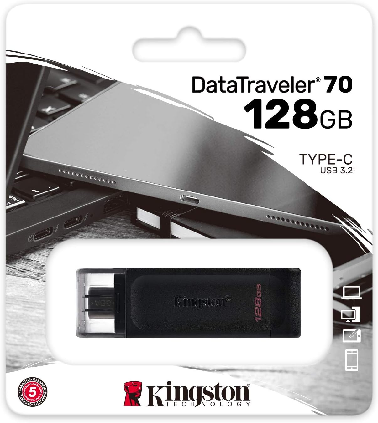 Kingston DataTraveler 70 - DT70/128GB Unidad Flash USB-C, Negro