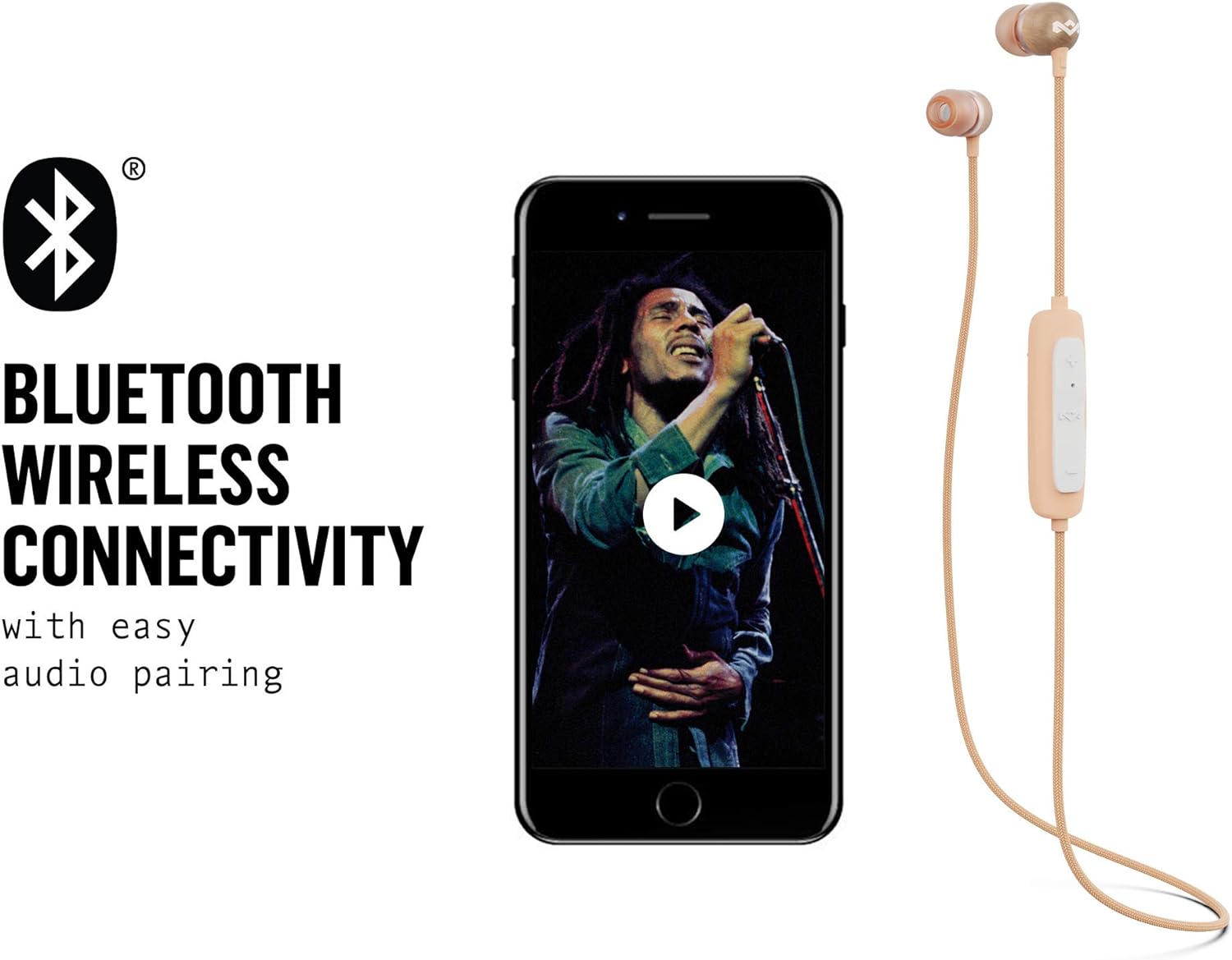 House of Marley Smile Jamaica Wireless 2 In-Ear Headphones - Noise Isolating Bluetooth Earphones, 9 Hours Playtime, w/Quick Charge, IPX-4 Waterproof, Microphone, FSC Certified Wood