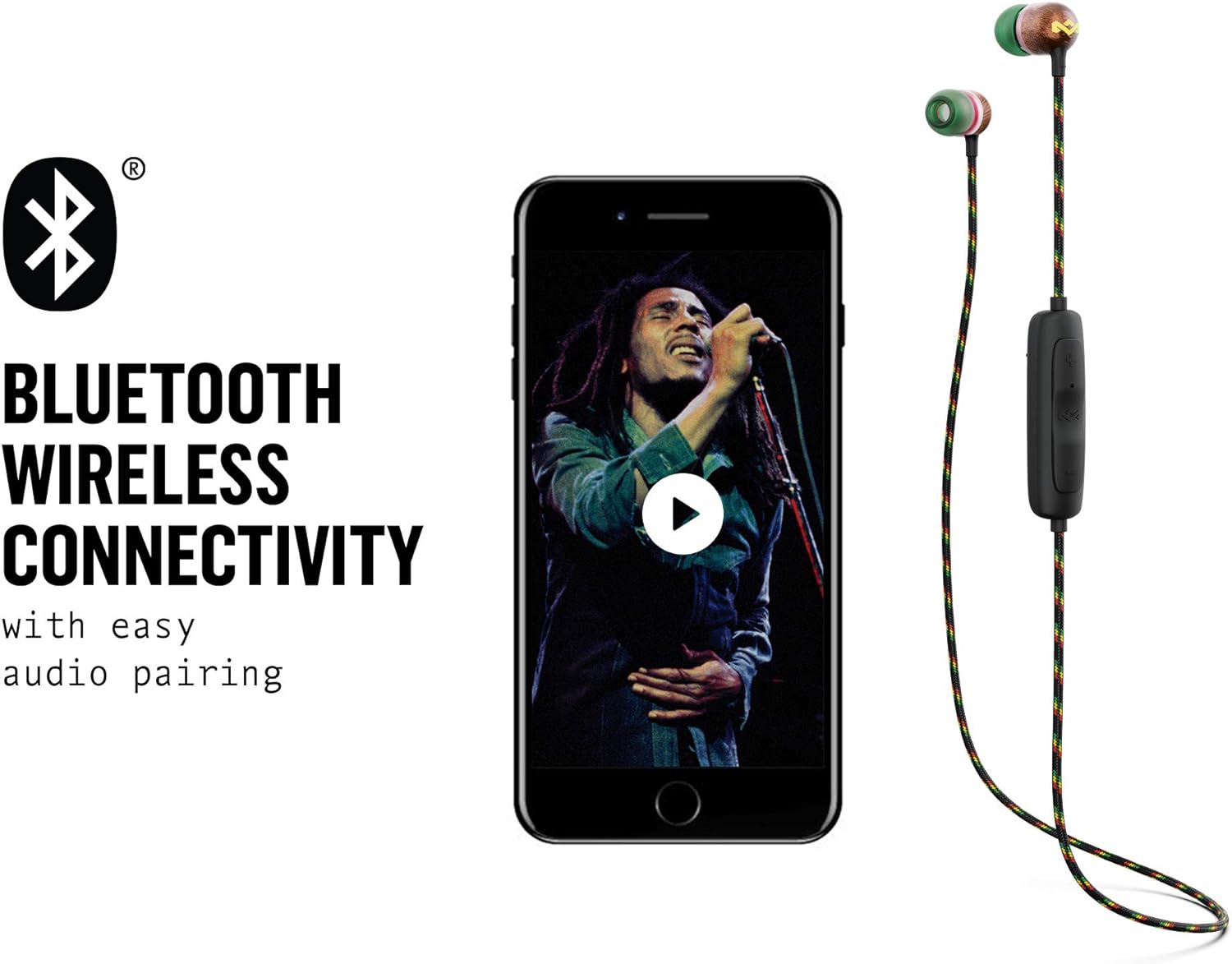 House of Marley Smile Jamaica Wireless 2 In-Ear Headphones - Noise Isolating Bluetooth Earphones, 9 Hours Playtime, w/ Quick Charge, IPX-4 Waterproof, Microphone, FSC Certified Wood