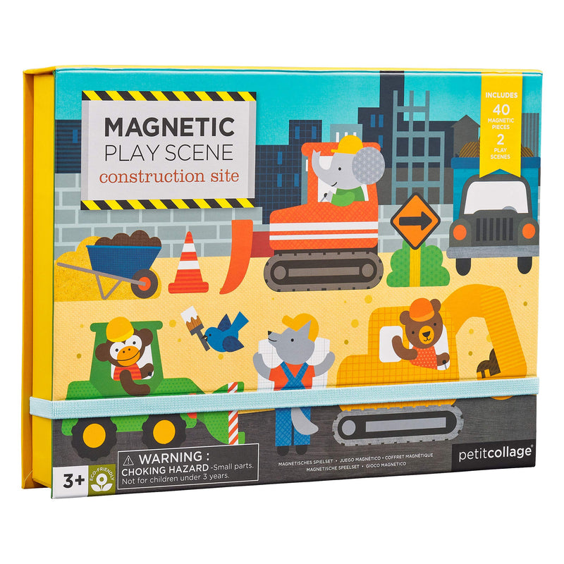 Petit Collage Magnetic Play Scene, Construction Site – Magnetic Game Board with Mix and Match Magnetic Animal Friends, Ideal for Ages 3+ – Includes 2 Scenes and 40 Magnet Pieces