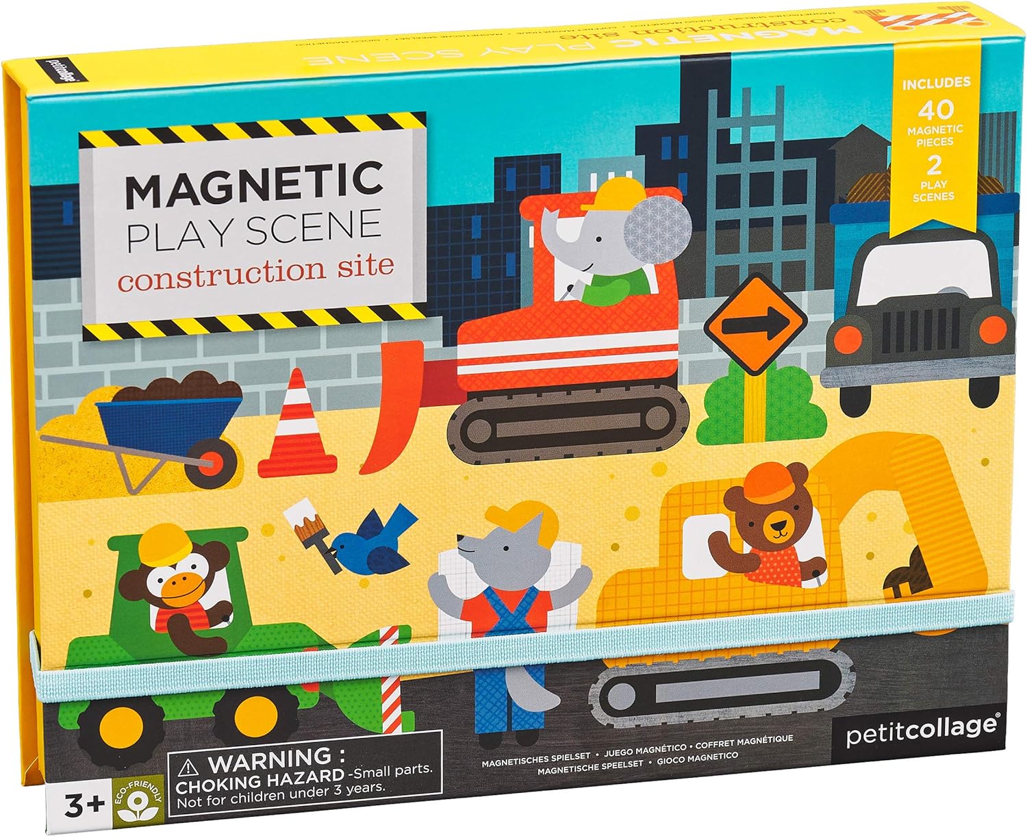 Petit Collage Magnetic Play Scene, Construction Site – Magnetic Game Board with Mix and Match Magnetic Animal Friends, Ideal for Ages 3+ – Includes 2 Scenes and 40 Magnet Pieces