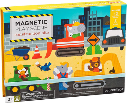 Petit Collage Magnetic Play Scene, Construction Site – Magnetic Game Board with Mix and Match Magnetic Animal Friends, Ideal for Ages 3+ – Includes 2 Scenes and 40 Magnet Pieces
