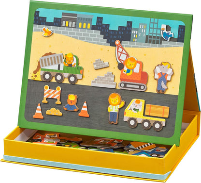 Petit Collage Magnetic Play Scene, Construction Site – Magnetic Game Board with Mix and Match Magnetic Animal Friends, Ideal for Ages 3+ – Includes 2 Scenes and 40 Magnet Pieces
