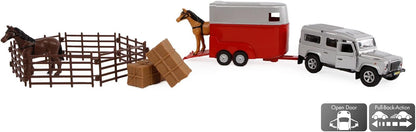Kids Globe Land Rover with Horse Trailer and Accessories Pull Back Toy Vehicle