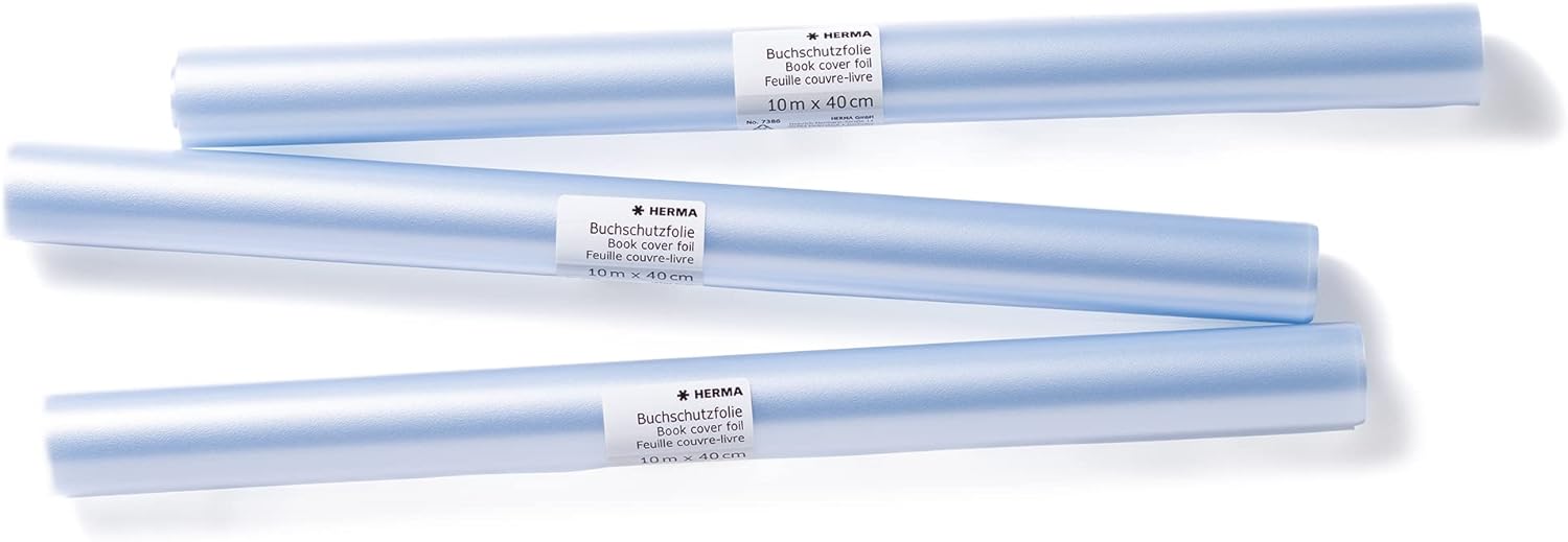 HERMA 7386 Book protection film non-adhesive transparent, 10 m x 40 cm, tear & water resistant Book cover film, matt grained book film made of robust polypropylene film for durable binding